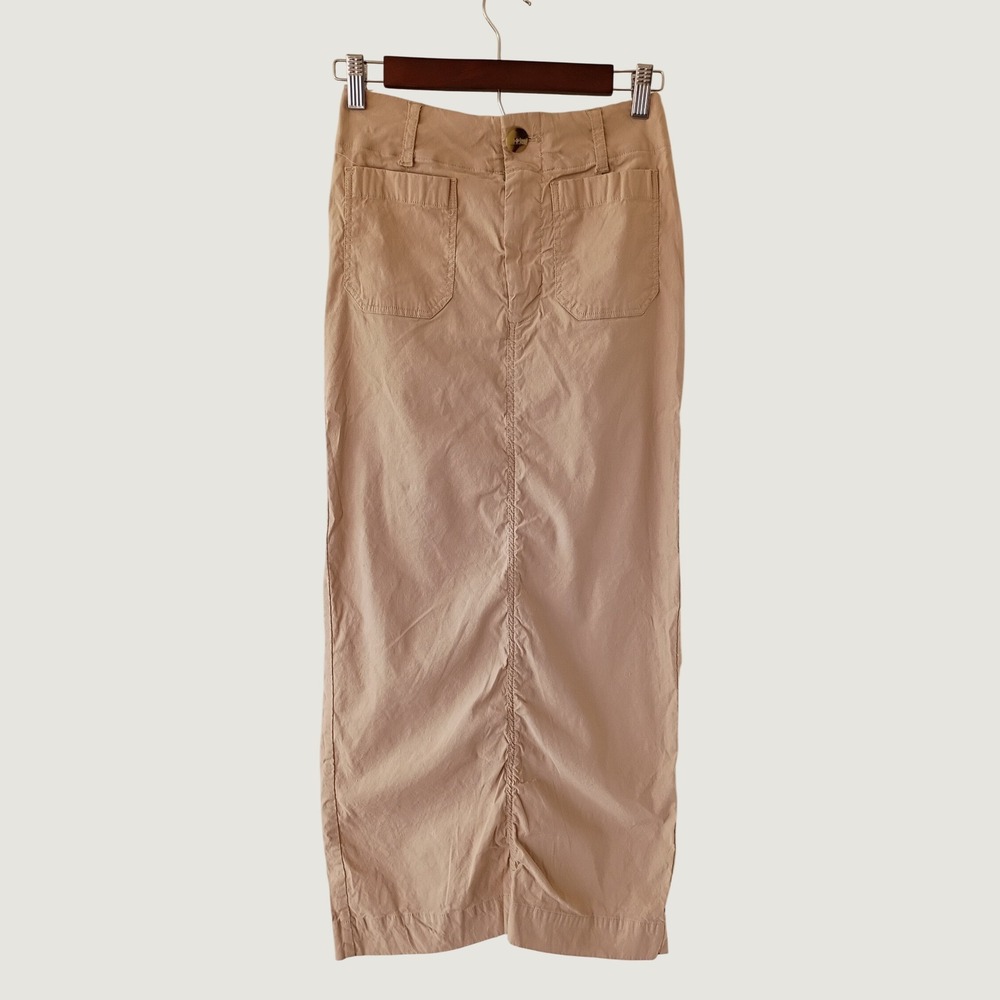 Maeve Anthropologie Tan Khaki Linen Blend Utility Maxi Column Skirt XS - Picture 2 of 9